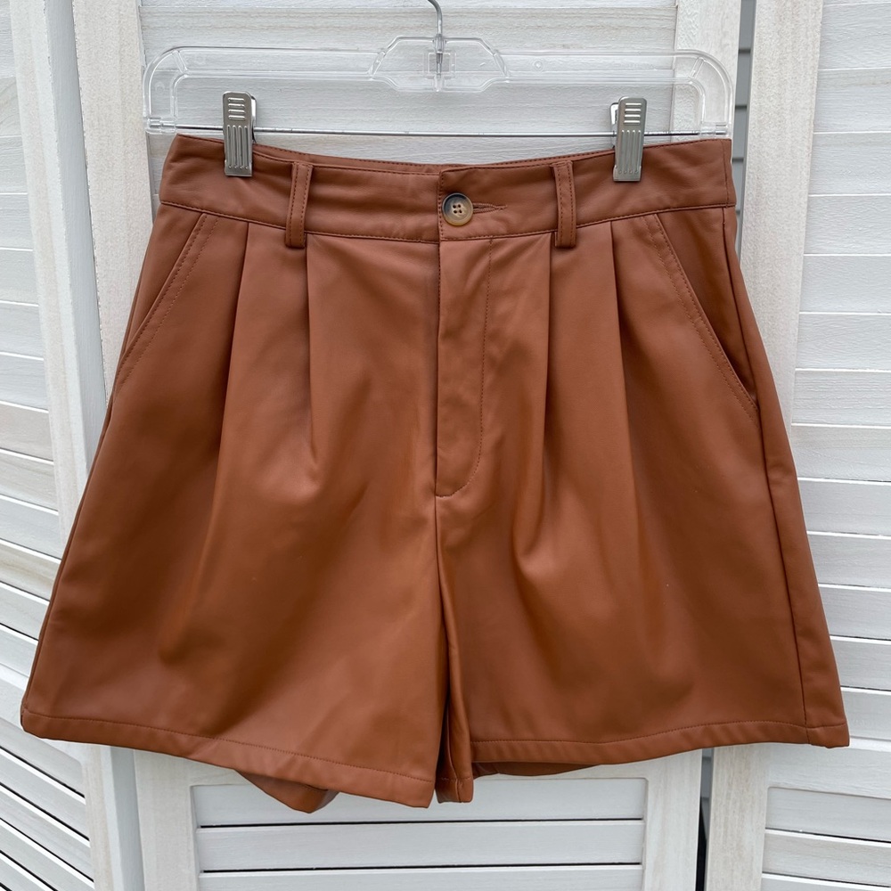 Shein Faux Leather High Waisted Pleat Shorts S